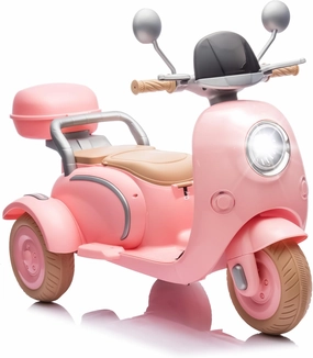 Upgrade 2 Seats Kids Motorcycle with 2 Motor, 12V Ride On Electric Car, 3 Wheels Motorbike with USB, Bluetooth, Light, Storage Box, Motorcycle for Kids Aged 3 , Pink