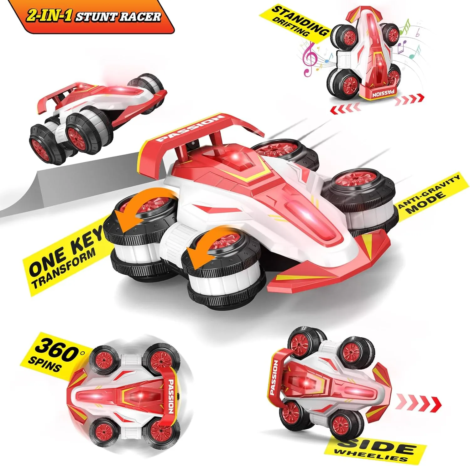 Upgraded Remote Control Car 360° Spins RC Car 2- in-1 Anti-Gravity RC Racer Wheelie Drift Stunt Car with Lights&Music Birthday Gifts Toys for 6 7 8 9 10 11 12 Year Old Boys
