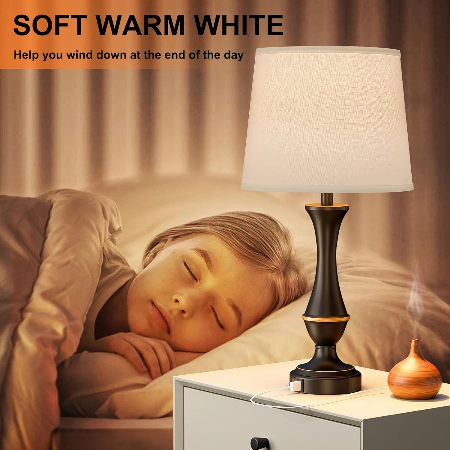 Upgraded Touch Lamps for Bedrooms Set of 2 - Nightstand Table Lamp with USB C A, 3 Way Dimmable Lamps for Living Room, Office(White)