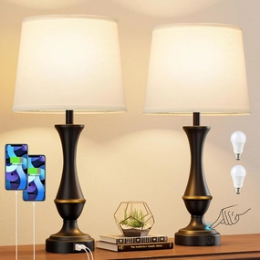 Upgraded Touch Lamps for Bedrooms Set of 2 - Nightstand Table Lamp with USB C A, 3 Way Dimmable Lamps for Living Room, Office(White)
