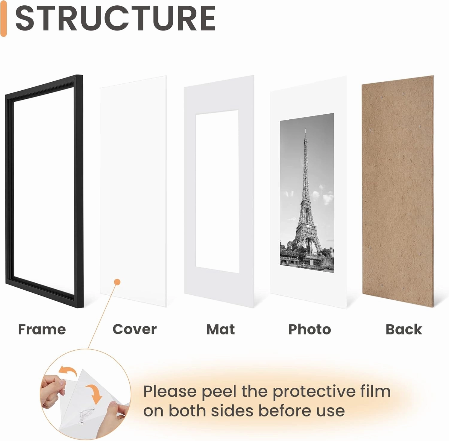 upsimples 12x18 Picture Frame Set of 5, Display Pictures 11x17 with Mat or 12 x 18 Without, Wall Gallery Poster Frames, Black