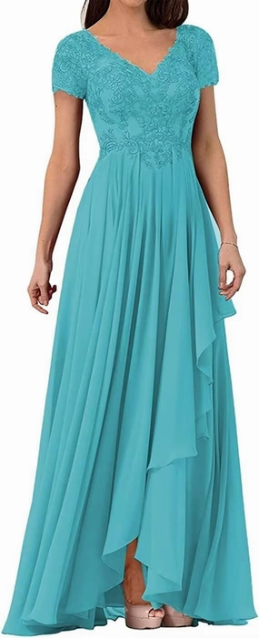 V Neck Mother of The Bride Dress Long Wedding Guests Dresses for Women Lace Appliques Chiffon Formal Evening Party Gowns