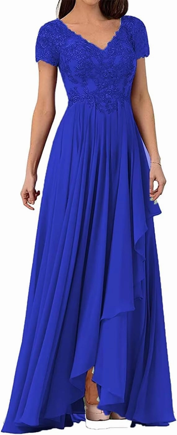V Neck Mother of The Bride Dress Long Wedding Guests Dresses for Women Lace Appliques Chiffon Formal Evening Party Gowns