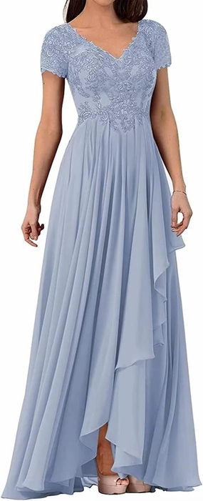 V Neck Mother of The Bride Dress Long Wedding Guests Dresses for Women Lace Appliques Chiffon Formal Evening Party Gowns