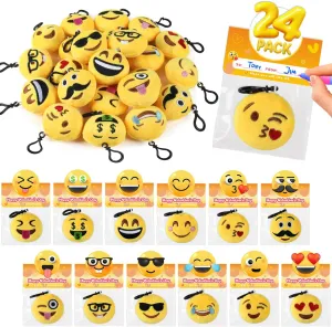 Valentines Day Gifts for Kids - 24 Pack Valentine‘s Day Cards with Emoticon Dolls Keychains for 5,4,3th Graders Teens Boys Girls, Unique Toys for School Classroom Class Party Favor