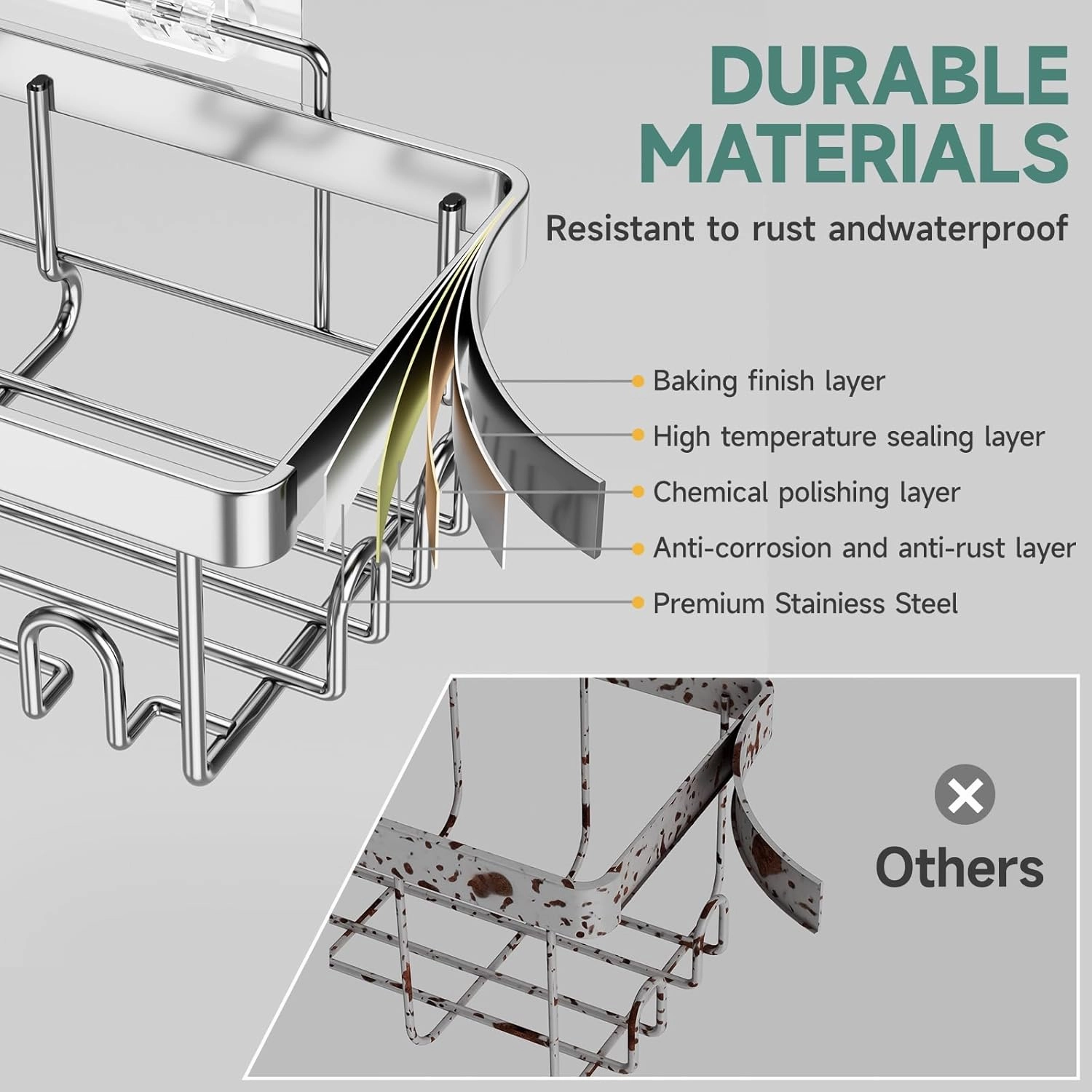 Veken Stainless Steel Shower Caddy 6-Pack, Ideal for Gift, Large Wall Mounted Shower Rack, Bathroom Shelves Over Toilet, Organizer Storage Accessories with Soap Dish & Toothbrush Holder, Silver