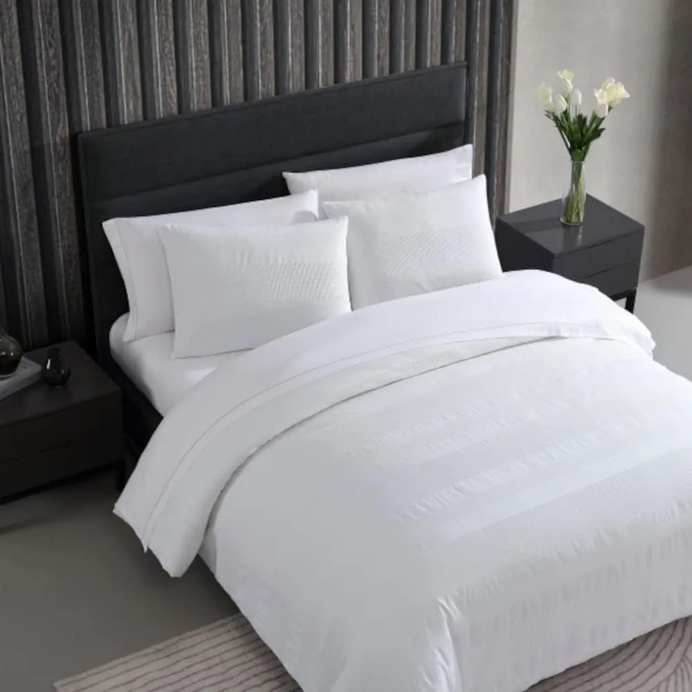 Vera Wang - Queen Duvet Cover Set, Luxury Cotton Bedding with Matching Shams, All Season Home Decor (Waffle Stripe White, Queen)