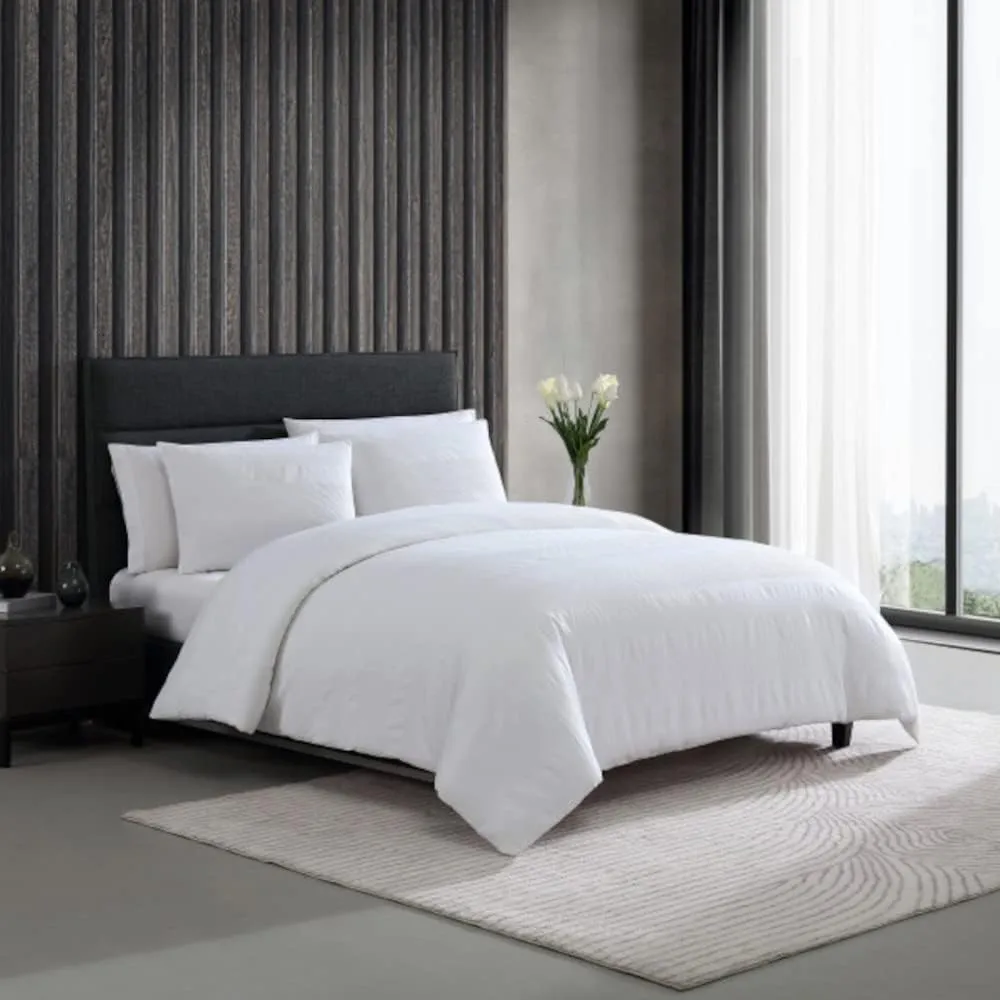 Vera Wang - Queen Duvet Cover Set, Luxury Cotton Bedding with Matching Shams, All Season Home Decor (Waffle Stripe White, Queen)