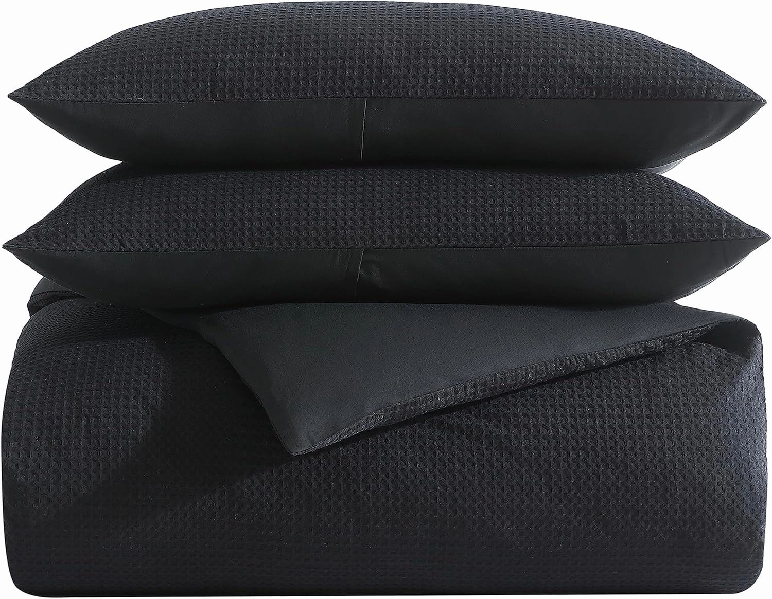 Vera Wang - King Comforter Set, Luxury Cotton Bedding Set with Matching Shams, Chic Room Essentials (Waffle Pique Black, King)