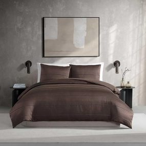 Vera Wang - King Comforter Set, Luxury Textured Weave Bedding Set with Matching Shams, Chic Room Essentials, Oeko-Tex Certified (Illusion Lines Brown, King)