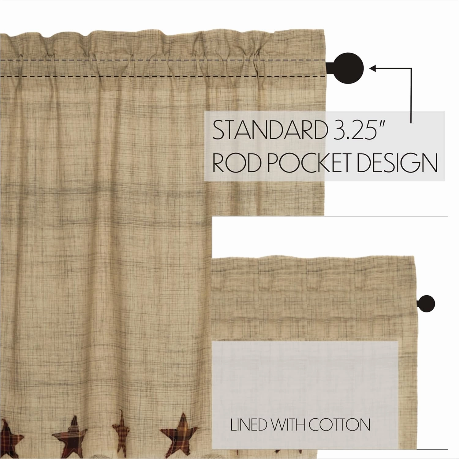 VHC Brands Abilene Country Tan Independence Day Appliqued Textured Star Panel Set of 2 84x40
