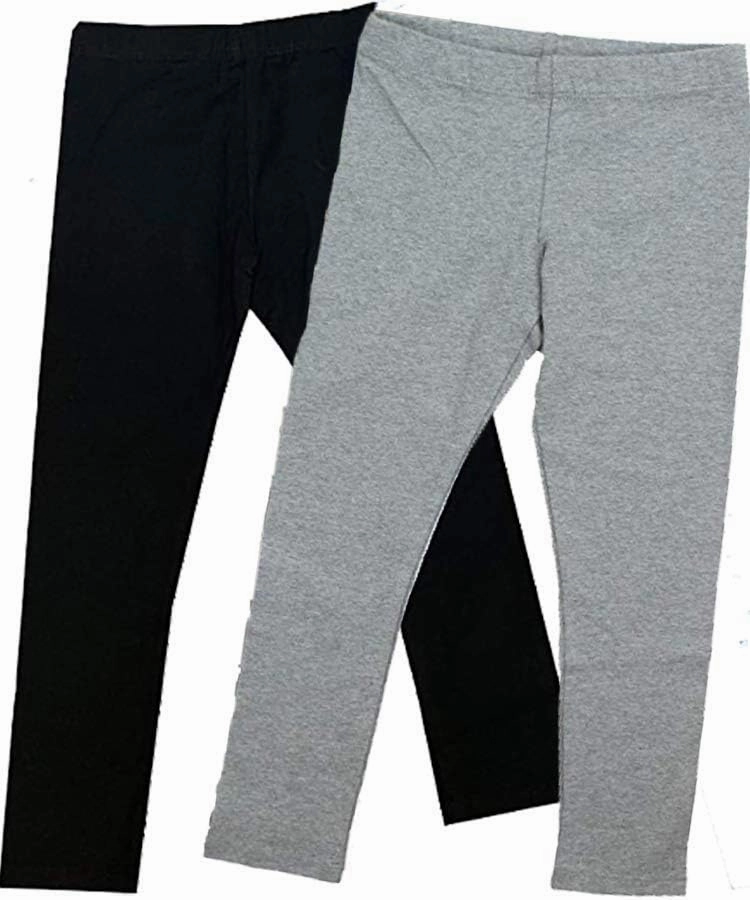 VIGOSS Girls' 2 Pack Soft Cotton Leggings (Black/Grey, 7/8)