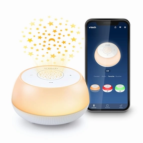VTech BC8213 V-Hush Junior Sleep Training Soother with 40 Stories/Songs/Sounds & Record Your own Voice. Portable Bluetooth HD Speaker, 250  Multi-Color Night Light, Ceiling Projector