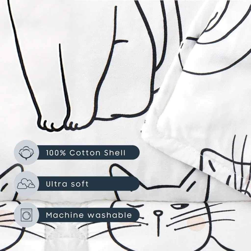 Wake In Cloud - Toddler Nap Mat with Pillow and Blanket, 100% Cotton Fabric, for Kids Boys Girls in Daycare Kindergarten Preschool, Roll Up Sleeping Bag, Black White Cats, Standard