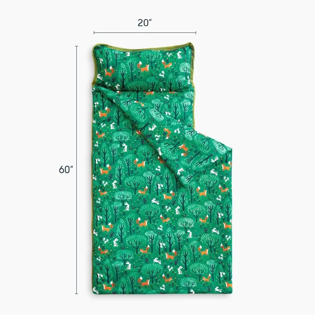 Wake In Cloud - Toddler Nap Mat with Pillow and Blanket, for Kids Boys Girls in Kindergarten Daycare Preschool Pre K, Roll Up Sleeping Bag, Animals Zoo Trees