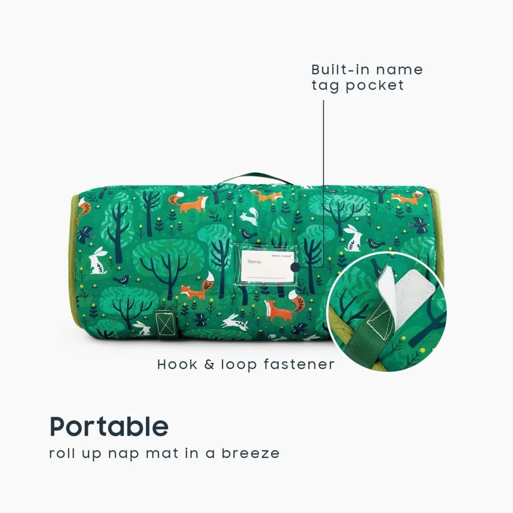 Wake In Cloud - Toddler Nap Mat with Pillow and Blanket, for Kids Boys Girls in Kindergarten Daycare Preschool Pre K, Roll Up Sleeping Bag, Animals Zoo Trees