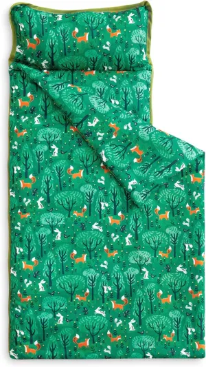 Wake In Cloud - Toddler Nap Mat with Pillow and Blanket, for Kids Boys Girls in Kindergarten Daycare Preschool Pre K, Roll Up Sleeping Bag, Animals Zoo Trees