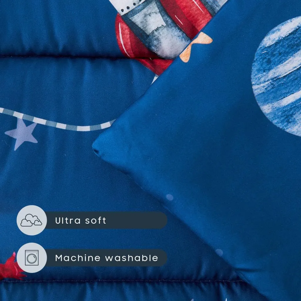 Wake In Cloud - Toddler Nap Mat with Pillow and Blanket, for Kids Boys in Kindergarten Daycare Preschool Pre K, Roll Up Sleeping Bag, Spaces Stars Planet Galaxy, Blue White Red, Extra Long