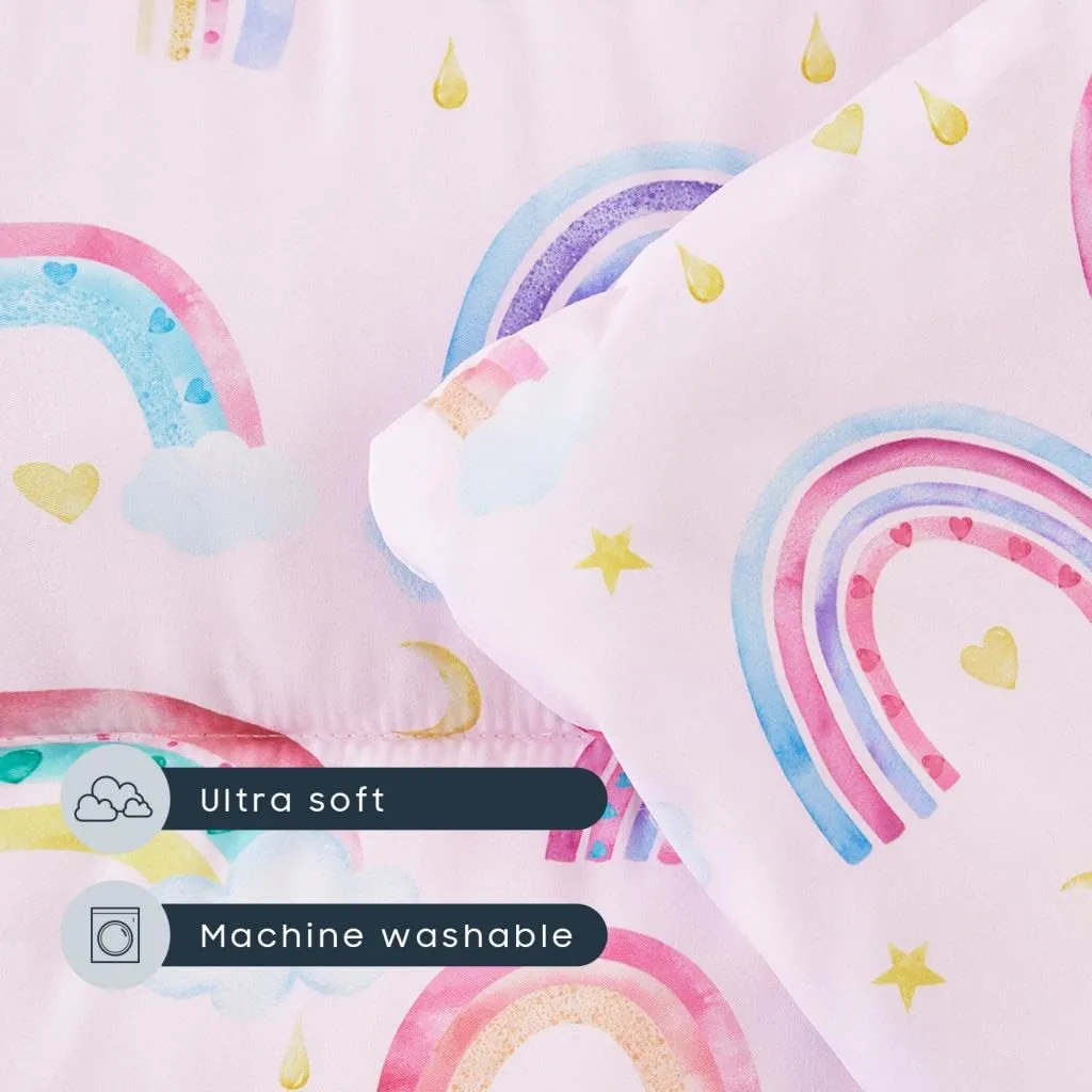 Wake In Cloud - Toddler Nap Mat with Pillow and Blanket, for Kids Girls in Kindergarten Daycare Preschool Pre K, Roll Up Sleeping Bag, Colorful Rainbows, Light Pink, Standard