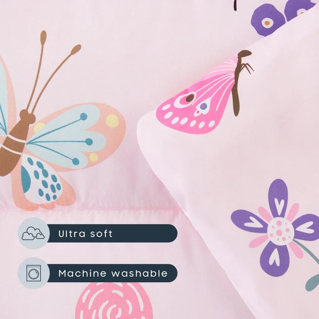 Wake In Cloud - Toddler Nap Mat with Pillow and Blanket, for Kids Girls in Kindergarten Daycare Preschool Pre K, Roll Up Sleeping Bag, Cute Butterfly Flowers, Pink, Extra Long