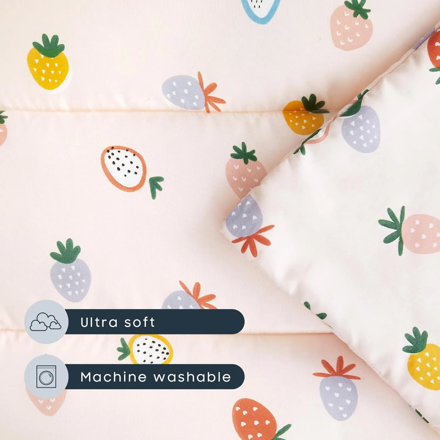 Wake In Cloud - Toddler Nap Mat with Pillow and Blanket, for Kids Girls in Kindergarten Daycare Preschool Pre K, Roll Up Sleeping Bag, Cute Kawaii Strawberry, Light Pink, Standard