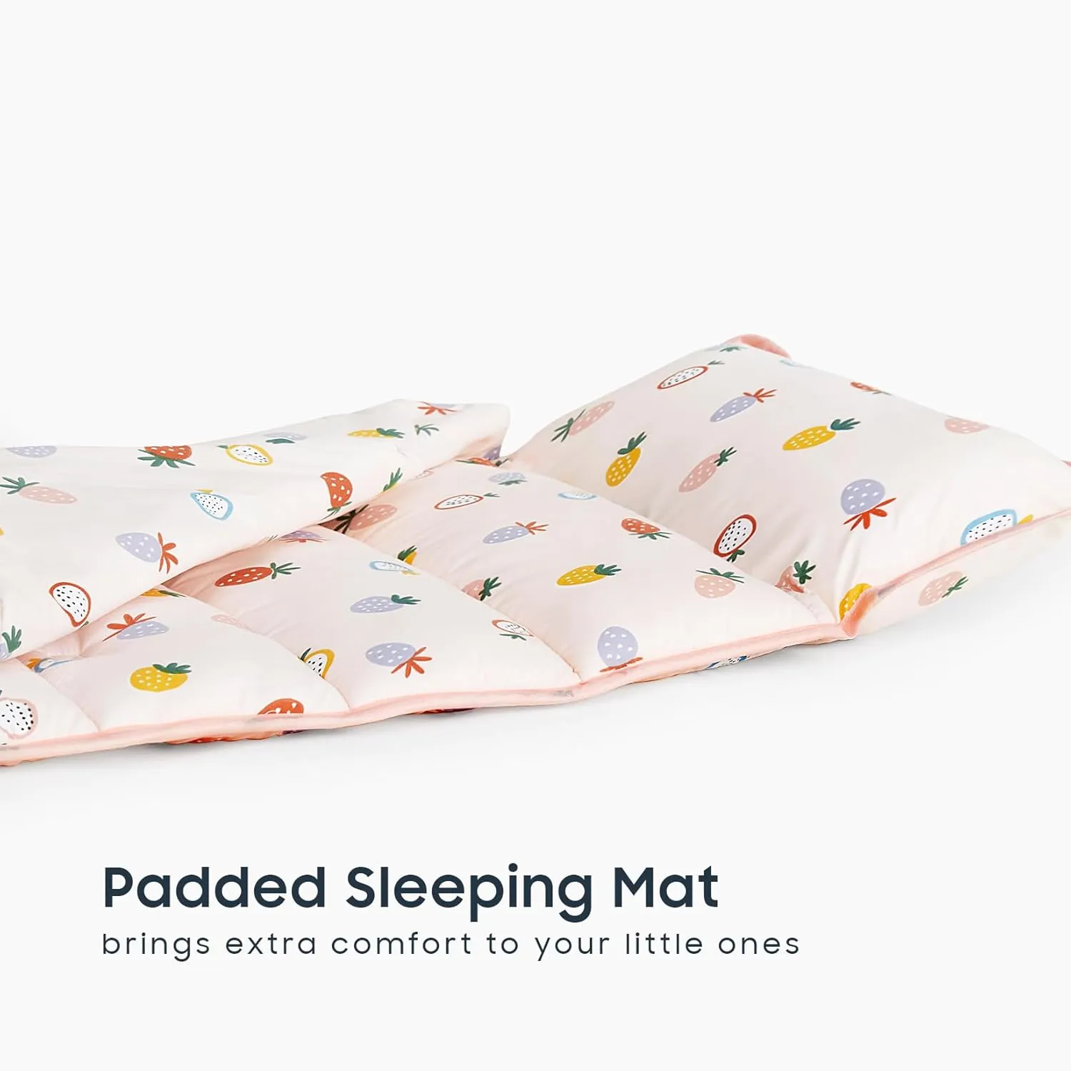 Wake In Cloud - Toddler Nap Mat with Pillow and Blanket, for Kids Girls in Kindergarten Daycare Preschool Pre K, Roll Up Sleeping Bag, Cute Kawaii Strawberry, Light Pink, Standard