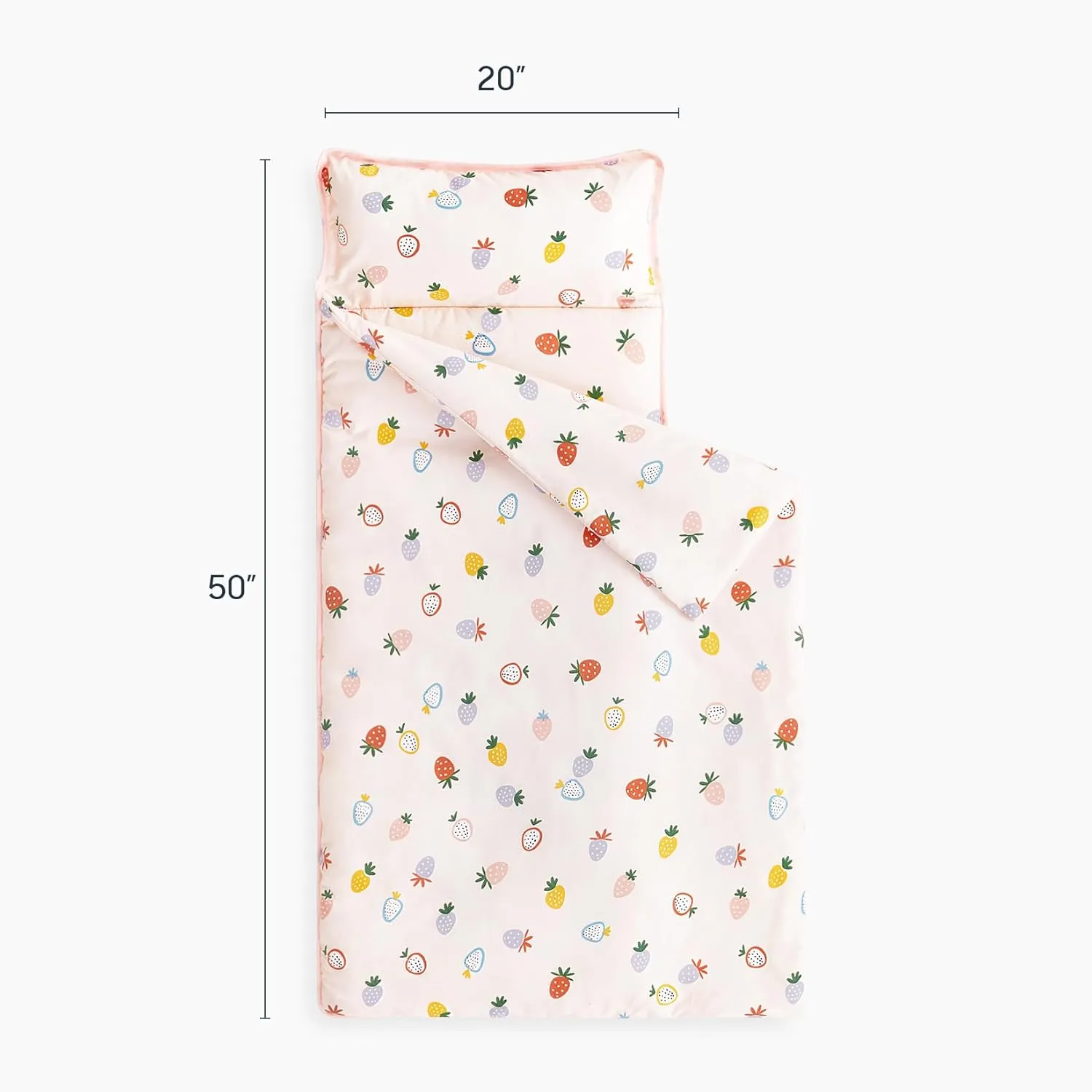 Wake In Cloud - Toddler Nap Mat with Pillow and Blanket, for Kids Girls in Kindergarten Daycare Preschool Pre K, Roll Up Sleeping Bag, Cute Kawaii Strawberry, Light Pink, Standard