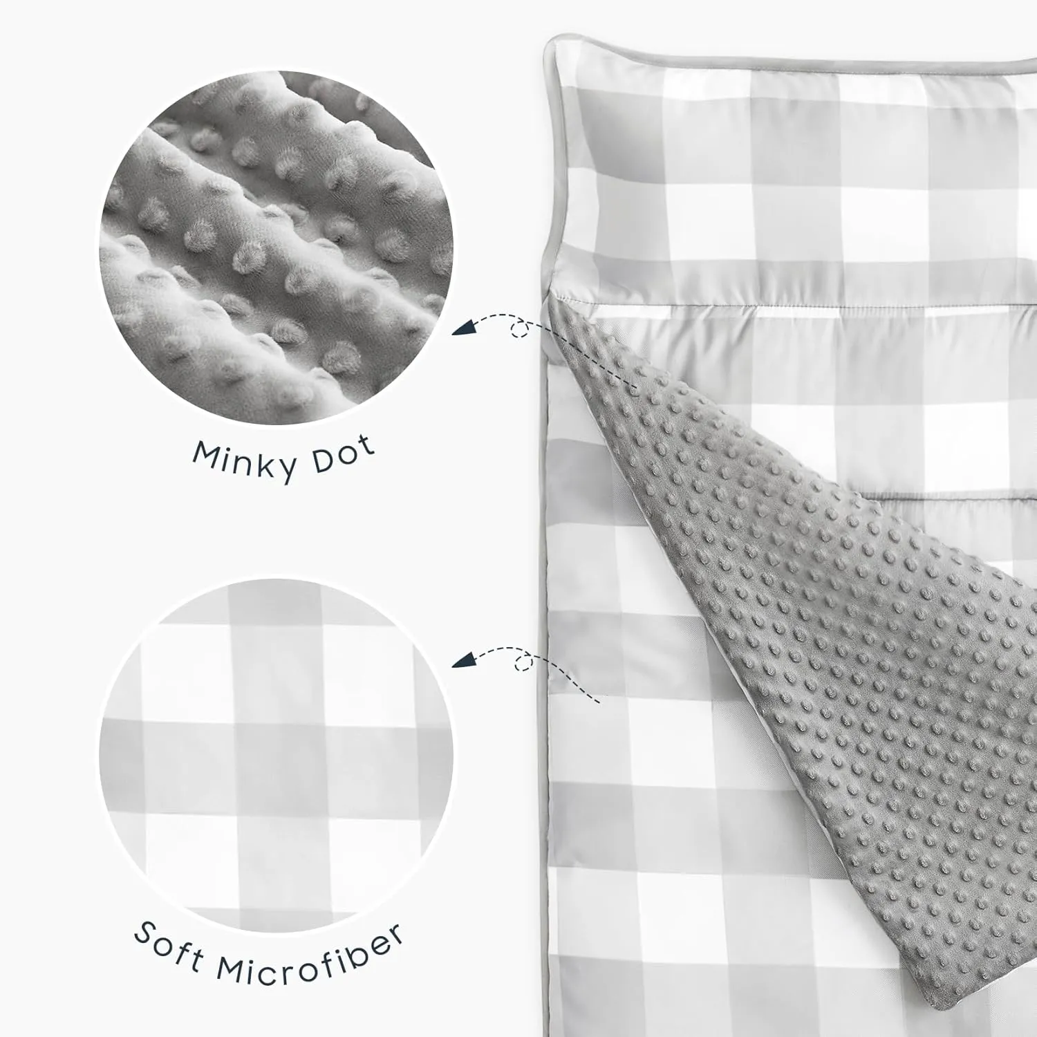 Wake In Cloud - Toddler Nap Mat with Pillow and Minky Fleece Blanket, for Kids Boys Girls in Daycare Preschool Kindergarten, Roll Up Sleeping Bag, Buffalo Check Plaid