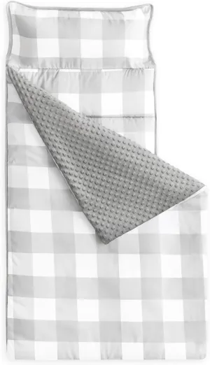 Wake In Cloud - Toddler Nap Mat with Pillow and Minky Fleece Blanket, for Kids Boys Girls in Daycare Preschool Kindergarten, Roll Up Sleeping Bag, Buffalo Check Plaid