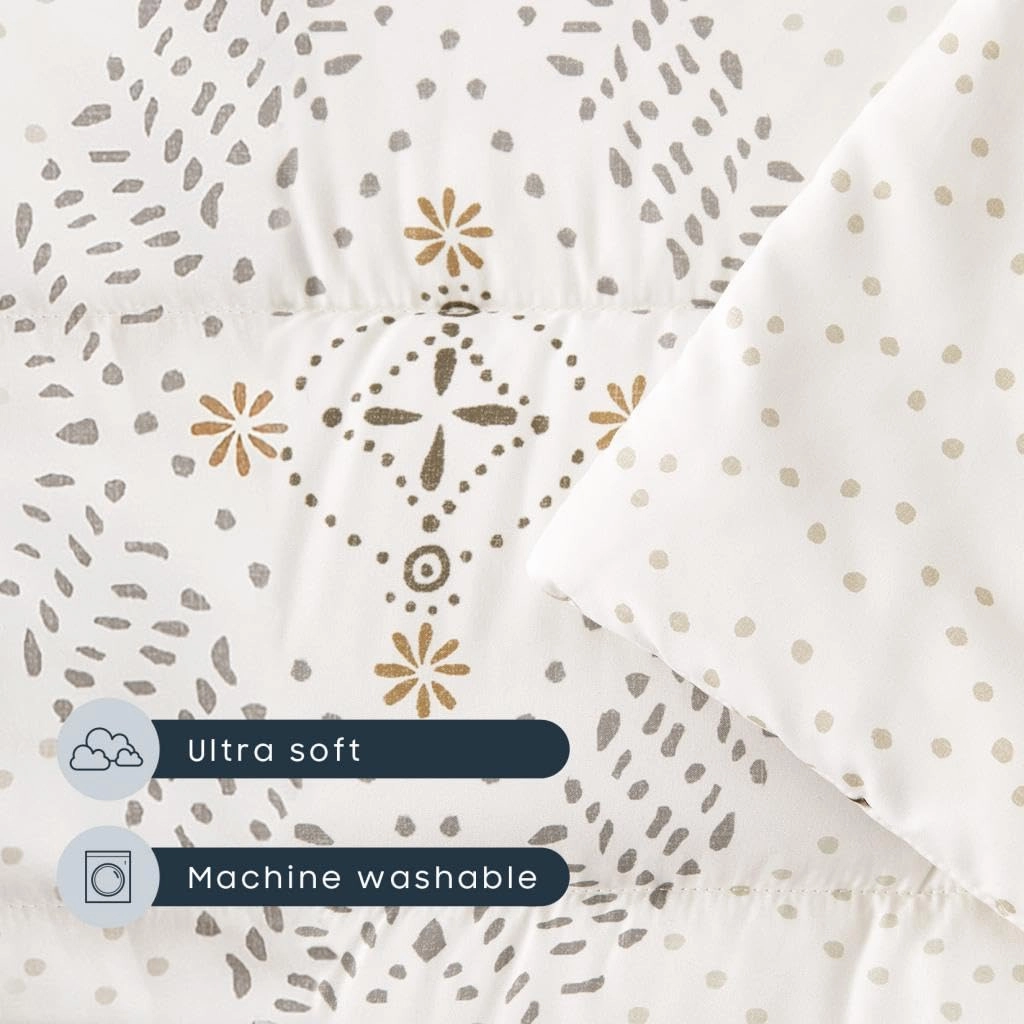 Wake In Cloud - Extra Long Nap Mat with Removable Pillow for Kids Toddler Boys Girls Daycare Preschool Kindergarten Sleeping Bag, Beige Boho Pattern Printed on Ivory Cream, 100% Soft Microfiber