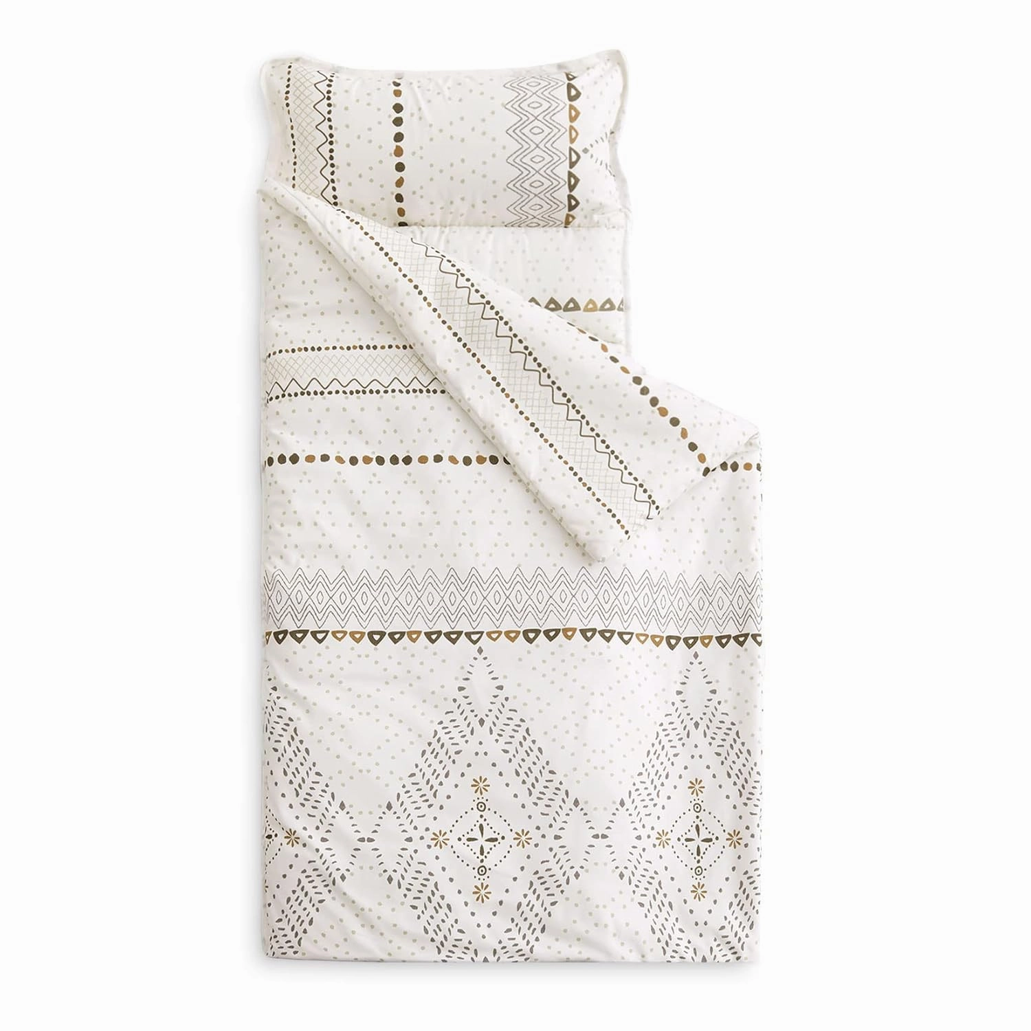 Wake In Cloud - Extra Long Nap Mat with Removable Pillow for Kids Toddler Boys Girls Daycare Preschool Kindergarten Sleeping Bag, Beige Boho Pattern Printed on Ivory Cream, 100% Soft Microfiber