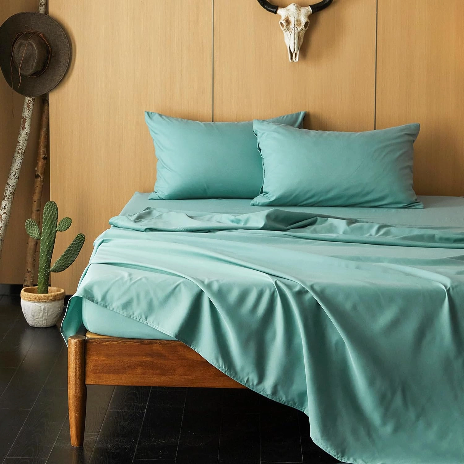 Wake In Cloud - Western Comforter Set with Sheets, Southwestern Aztec Country Horse Cowboy Ranch Tribal Native American, 7 Pieces Bed in a Bag, Turquoise Taupe, Queen Size