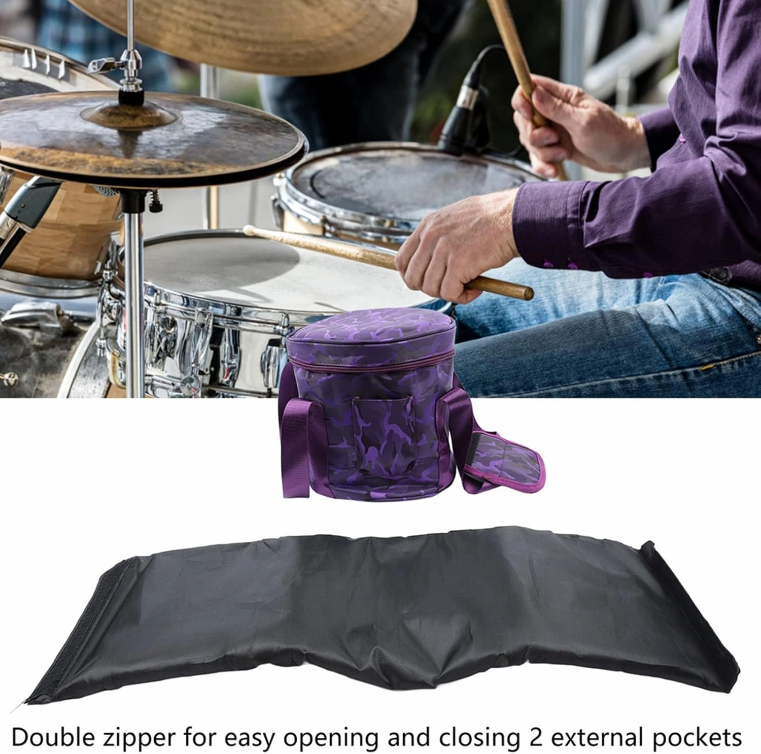 Walfront Singing Bowl Carry Case Dual Music Bowl Bag Handle Crystal Bowl Storage Bag Crystal Singing Bowl Carrying Case (14in)