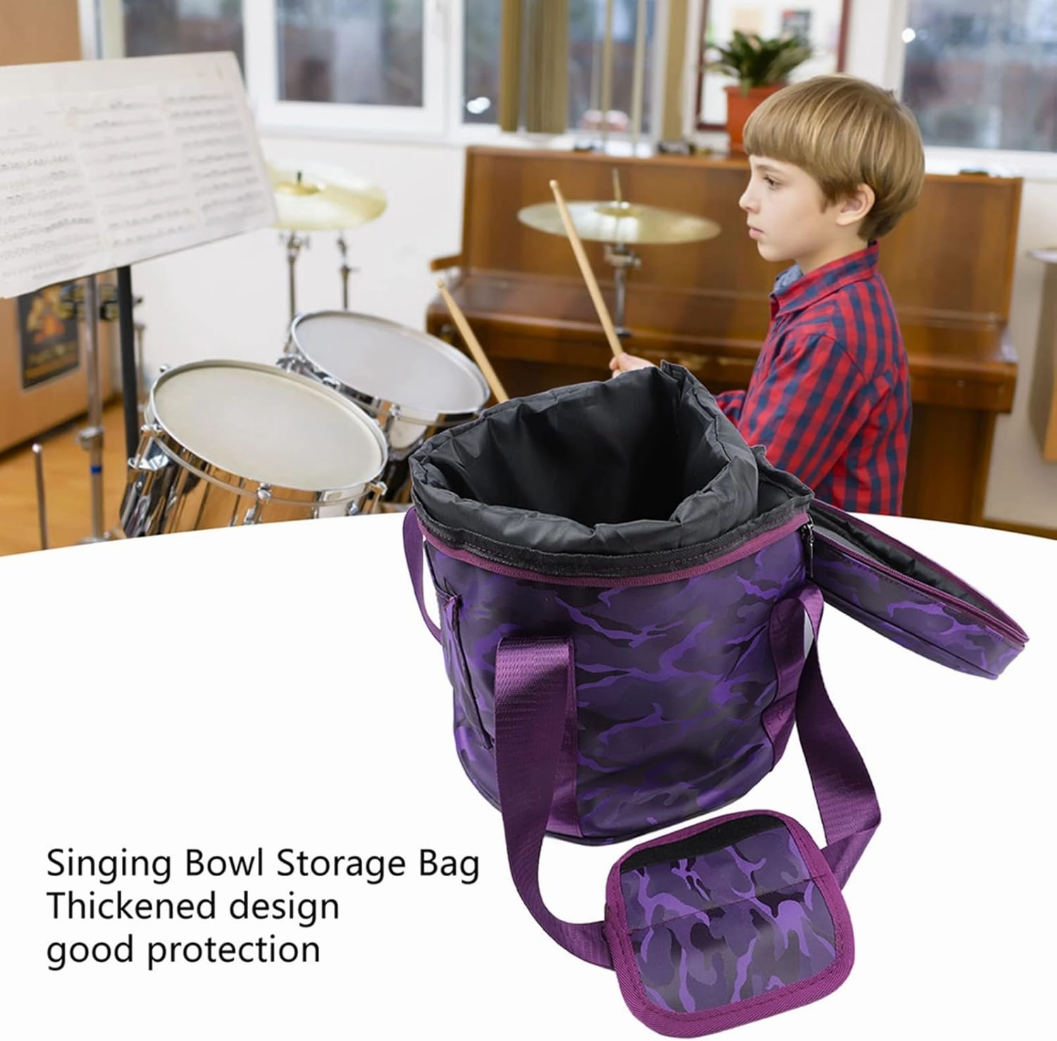 Walfront Singing Bowl Carry Case Dual Music Bowl Bag Handle Crystal Bowl Storage Bag Crystal Singing Bowl Carrying Case (14in)