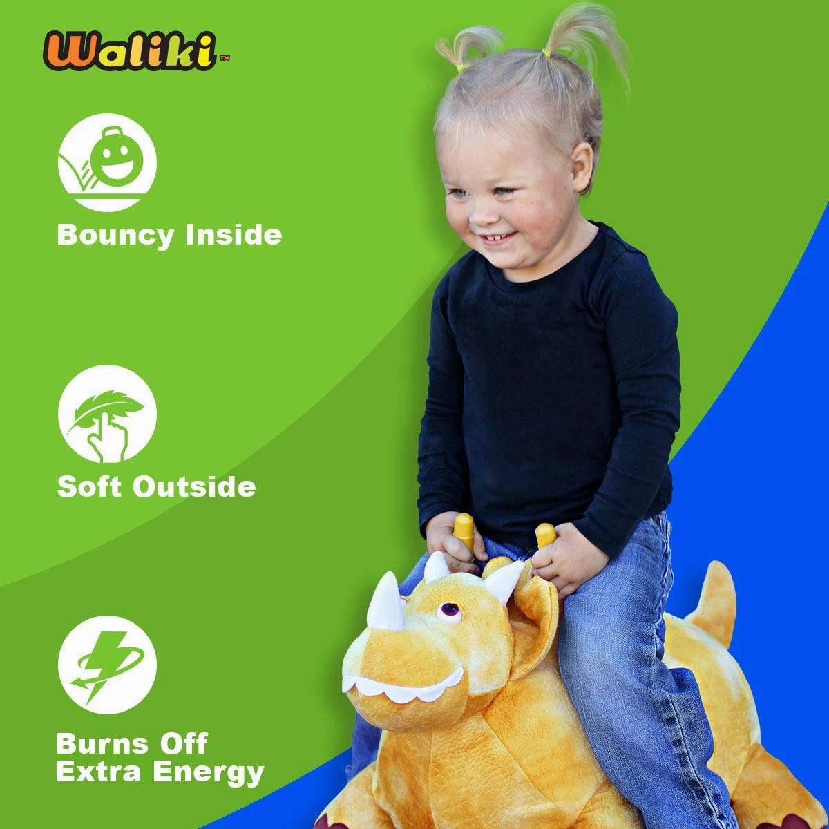 WALIKI Bouncy Horse Hopper | Inflatable Hopping Horse for Kids | Jumping Horse (Triceratops)