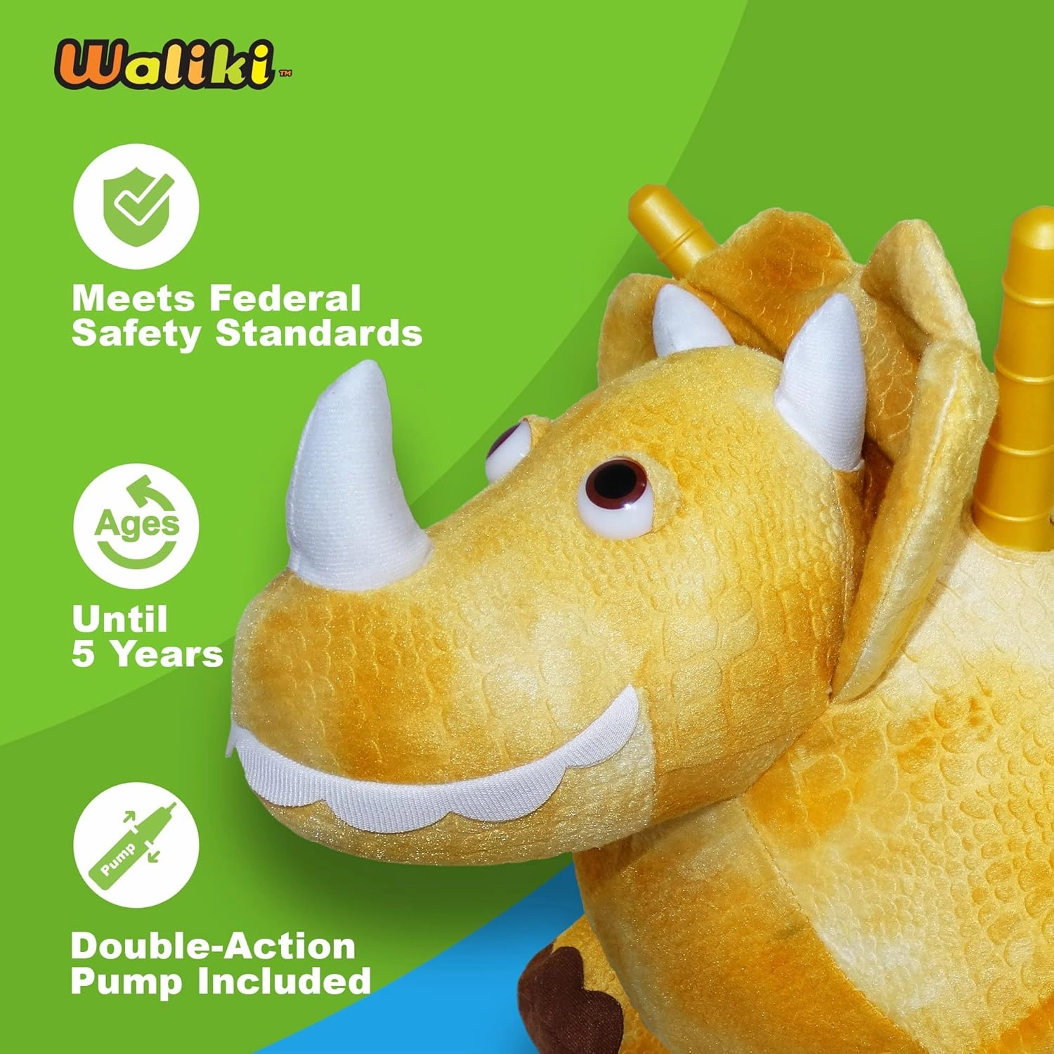 WALIKI Bouncy Horse Hopper | Inflatable Hopping Horse for Kids | Jumping Horse (Triceratops)