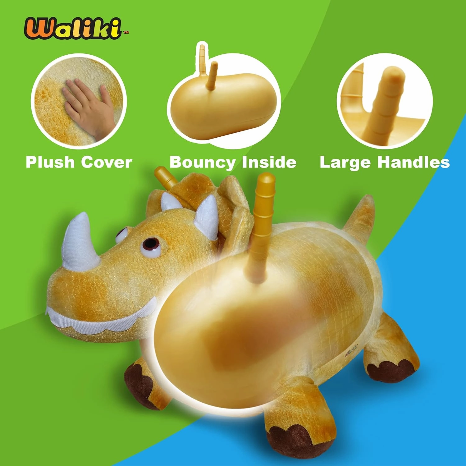 WALIKI Bouncy Horse Hopper | Inflatable Hopping Horse for Kids | Jumping Horse (Triceratops)