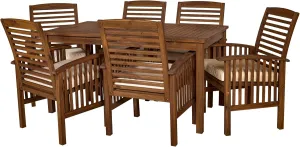 Walker Edison Rendezvous Modern 7 Piece Solid Acacia Wood Outdoor Dining Set, Set of 7, Dark Brown