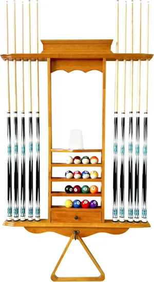 Wall Pool Stick Holder, Billiard Cue Rack, Wooden Pool Cue Holder for 10 Cue Sticks Storage Full Set Pool Table Accessories (OAK)
