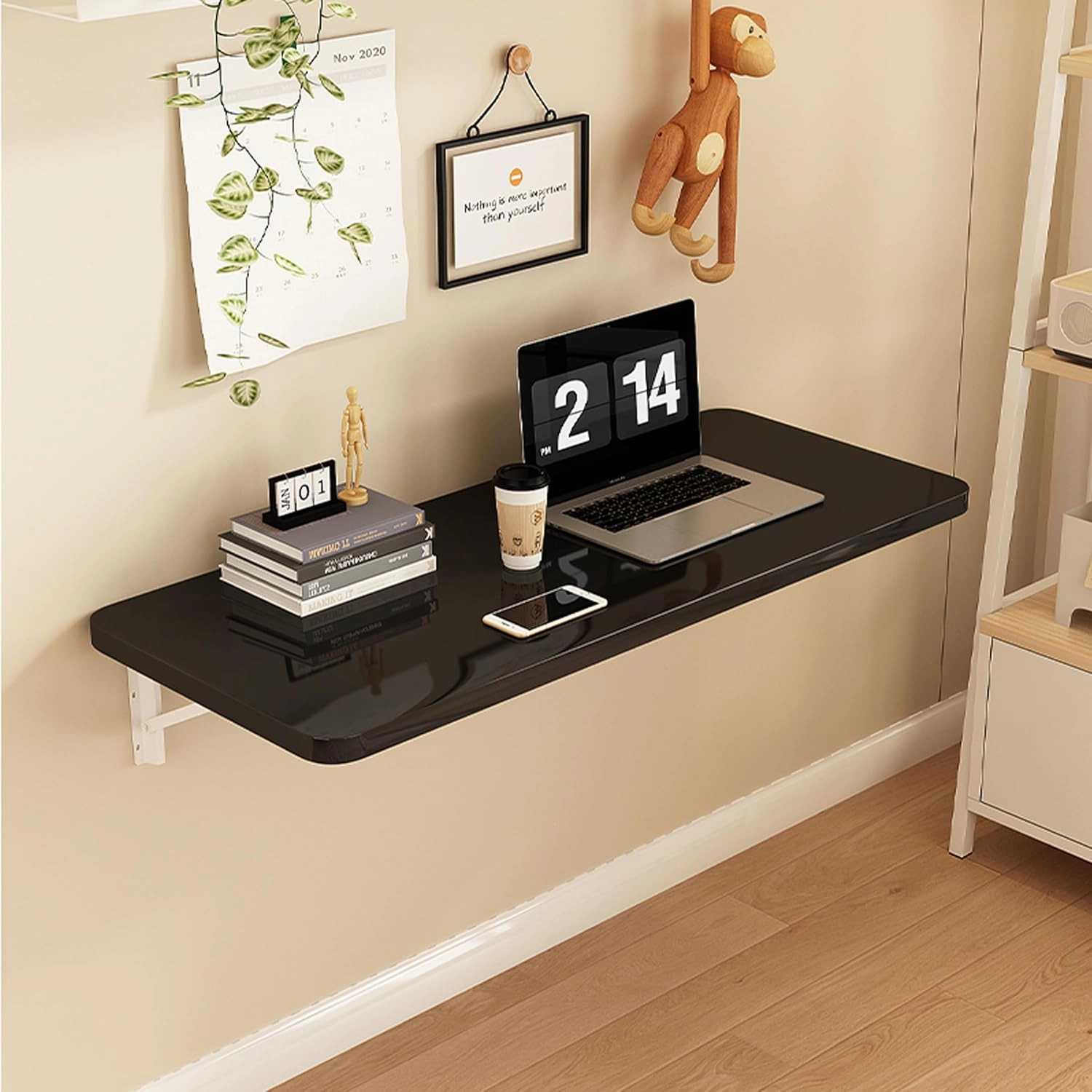 Wall Mounted Folding Table,floating desk for wall,folding wall desks for small spaces,hanging desk for Home Office Computer Workstation,Study Work Bench, Kitchen Dining (black, 35.4"×19.6"(90×50cm))
