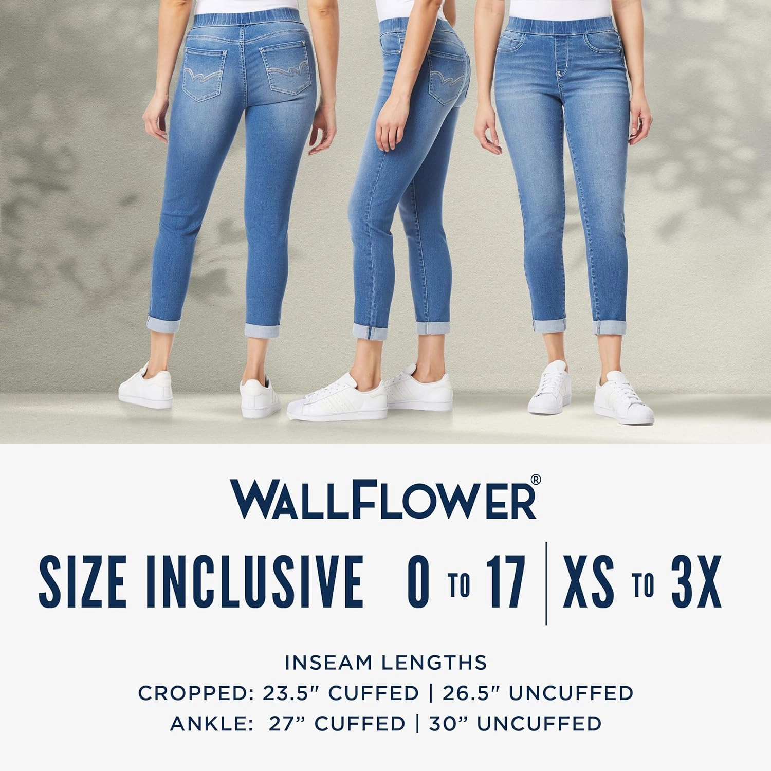 WallFlower Women's Pull on Denim Crop and Ankle High-Rise Insta Soft Juniors Jeans (Available in Plus Size)