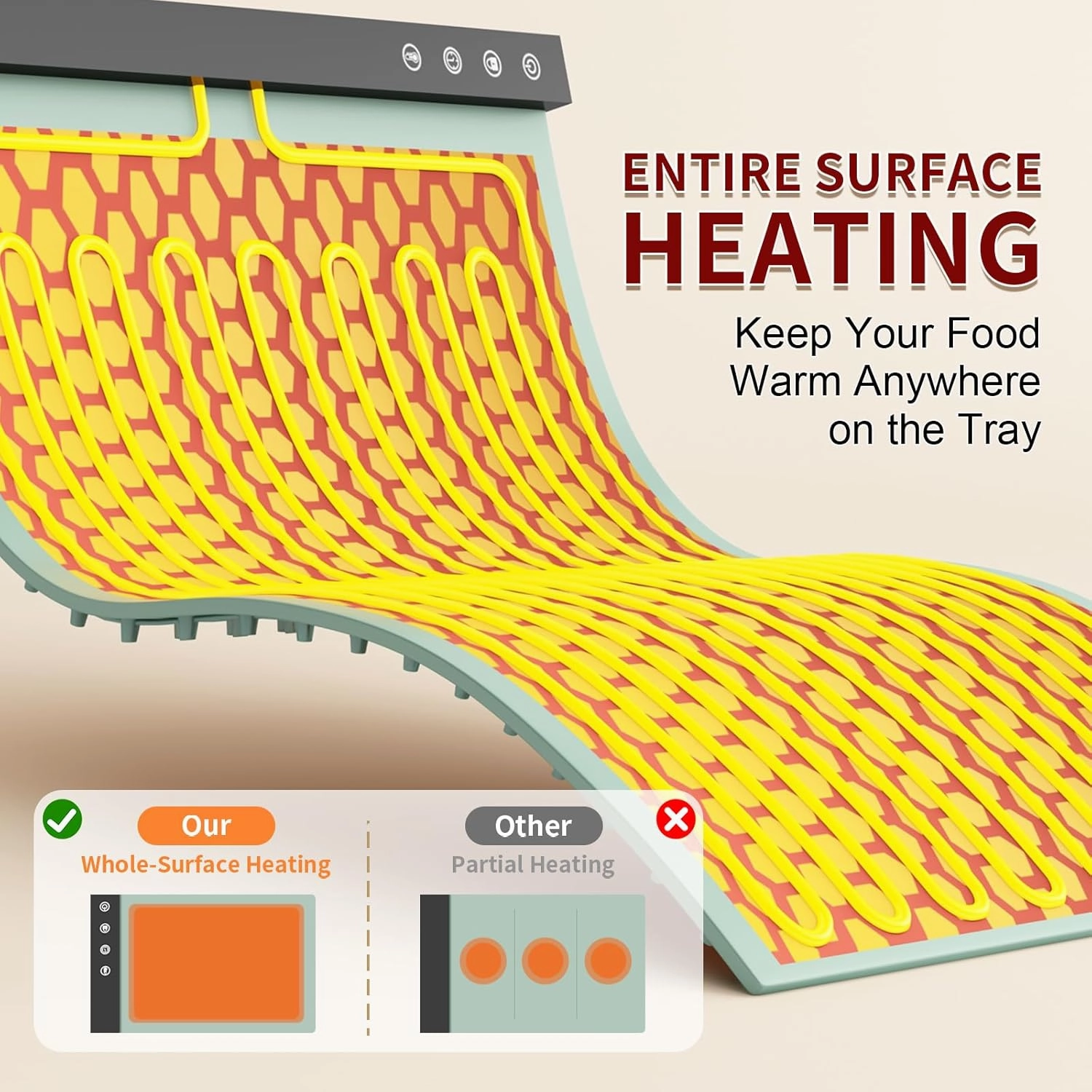 Warming Mat for Food - Full Surface Rapid Heating, Rollable & Portable Food Warmer Mat with 6 Temperature Settings and 1-4 hours adjustable Timer, Silicone Heating Mat for Party Buffet (Grayish green)