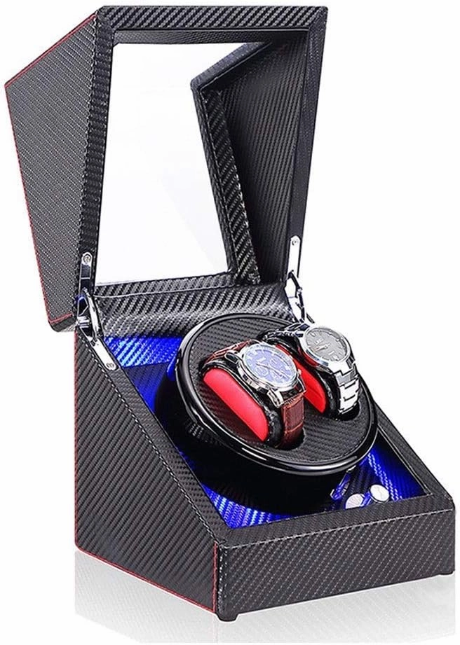Watch Double Automatic Watch Winder Box LED Switch 5-Speed Adjustment Mode Wooden Luxury Storage Case for 2 Wrist Watches (A)