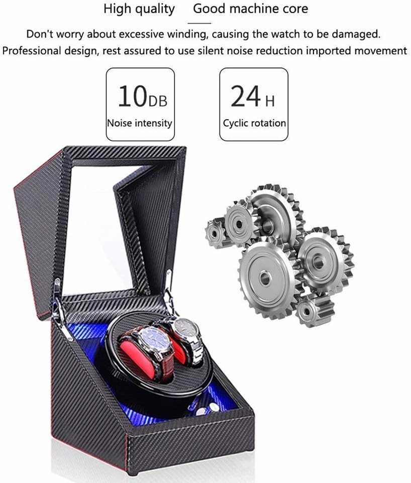 Watch Double Automatic Watch Winder Box LED Switch 5-Speed Adjustment Mode Wooden Luxury Storage Case for 2 Wrist Watches (A)