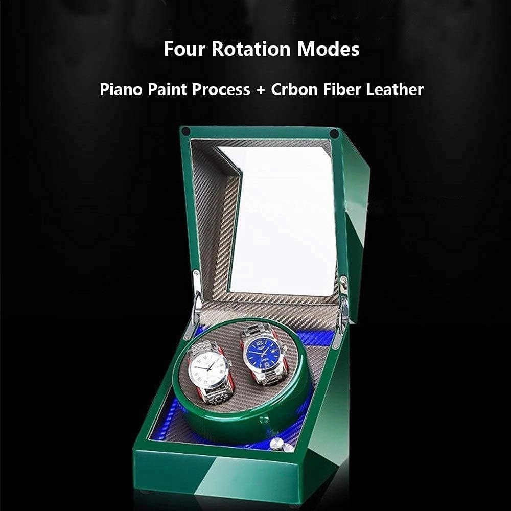 Watch Winder Automatic Watch Winder Box Double Watch Winder Box for Automatic Watches, with Led Light, Green Piano Paint Exterior, Silent Motor, 4 Rotation Modes Watch Winder,B Watch Winder