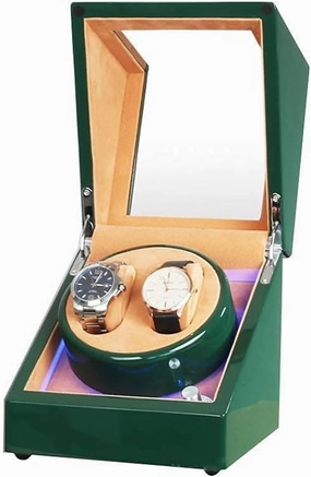 Watch Winder Automatic Watch Winder Box Double Watch Winder Box for Automatic Watches, with Led Light, Green Piano Paint Exterior, Silent Motor, 4 Rotation Modes Watch Winder,B Watch Winder