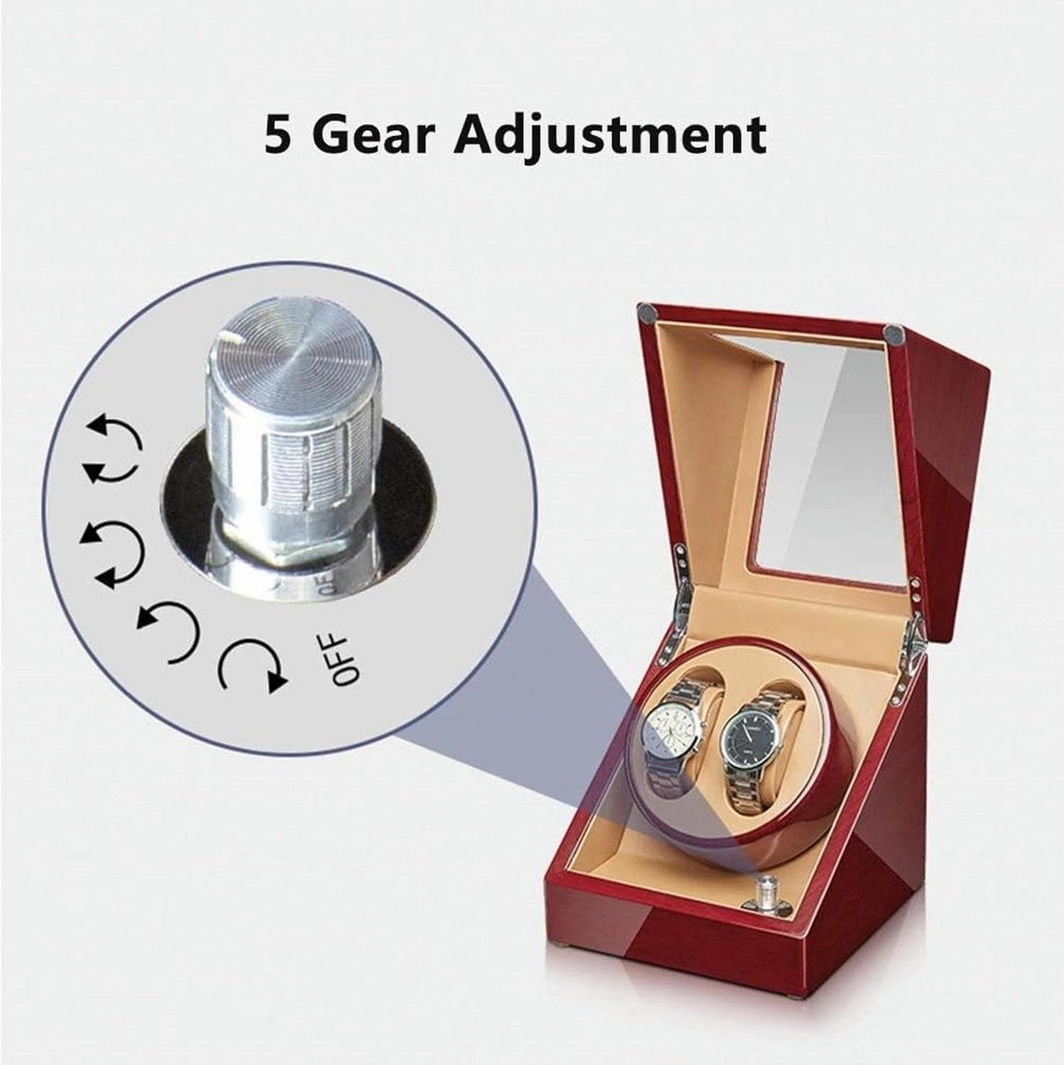 Watch Winder Box for Automatic Watches Walnut Solid Wood Piano Varnish Exterior Adapter and Battery Operated Quiet Motor Watch Winder Display Watch Box Storage