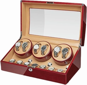 Watch Winder Box for Automatic Watches Walnut Solid Wood Piano Varnish Exterior Adapter and Battery Operated Quiet Motor Watch Winder Display Watch Box Storage