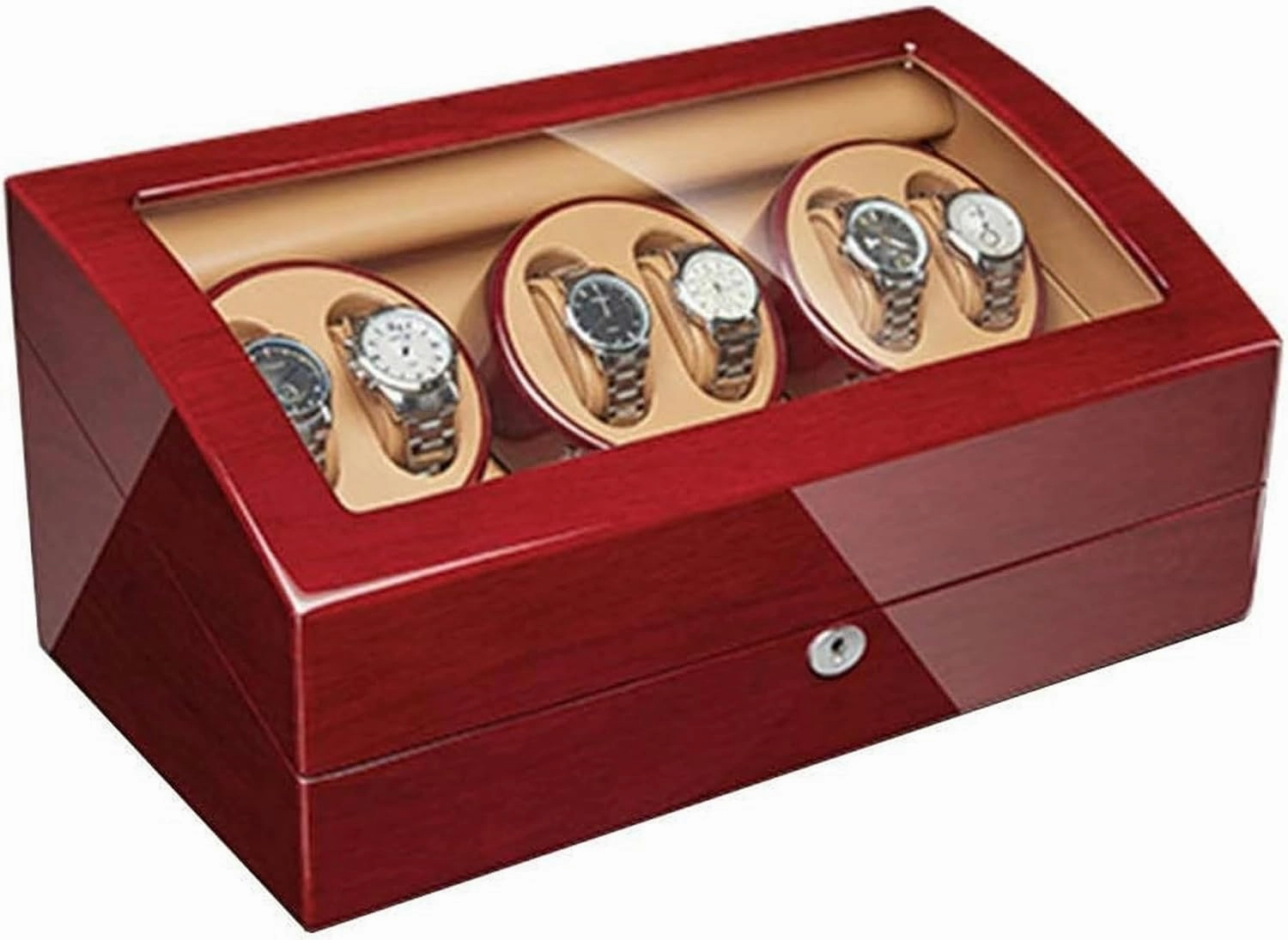 Watch Winder Box for Automatic Watches Walnut Solid Wood Piano Varnish Exterior Adapter and Battery Operated Quiet Motor Watch Winder Display Watch Box Storage