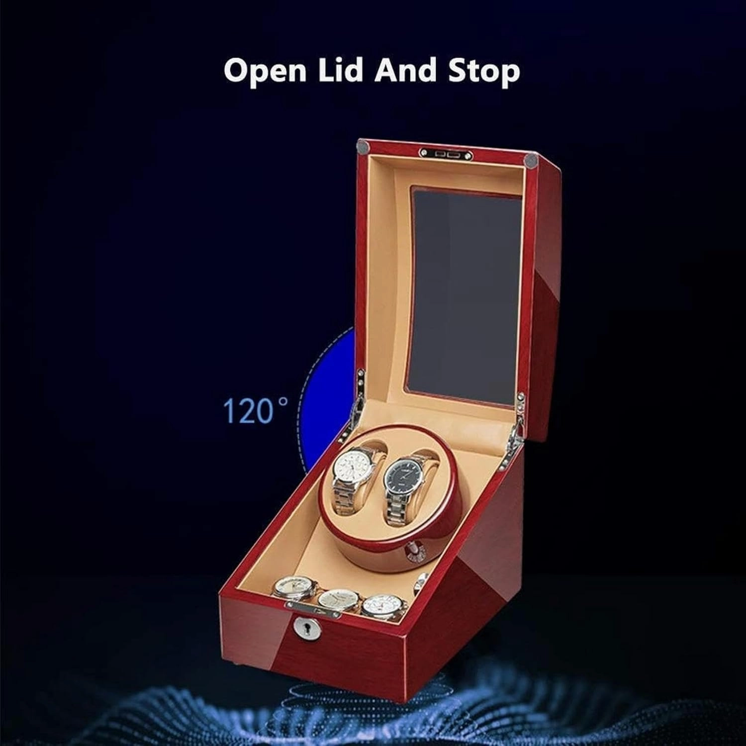 Watch Winder Box for Automatic Watches Walnut Solid Wood Piano Varnish Exterior Adapter and Battery Operated Quiet Motor Watch Winder Display Watch Box Storage